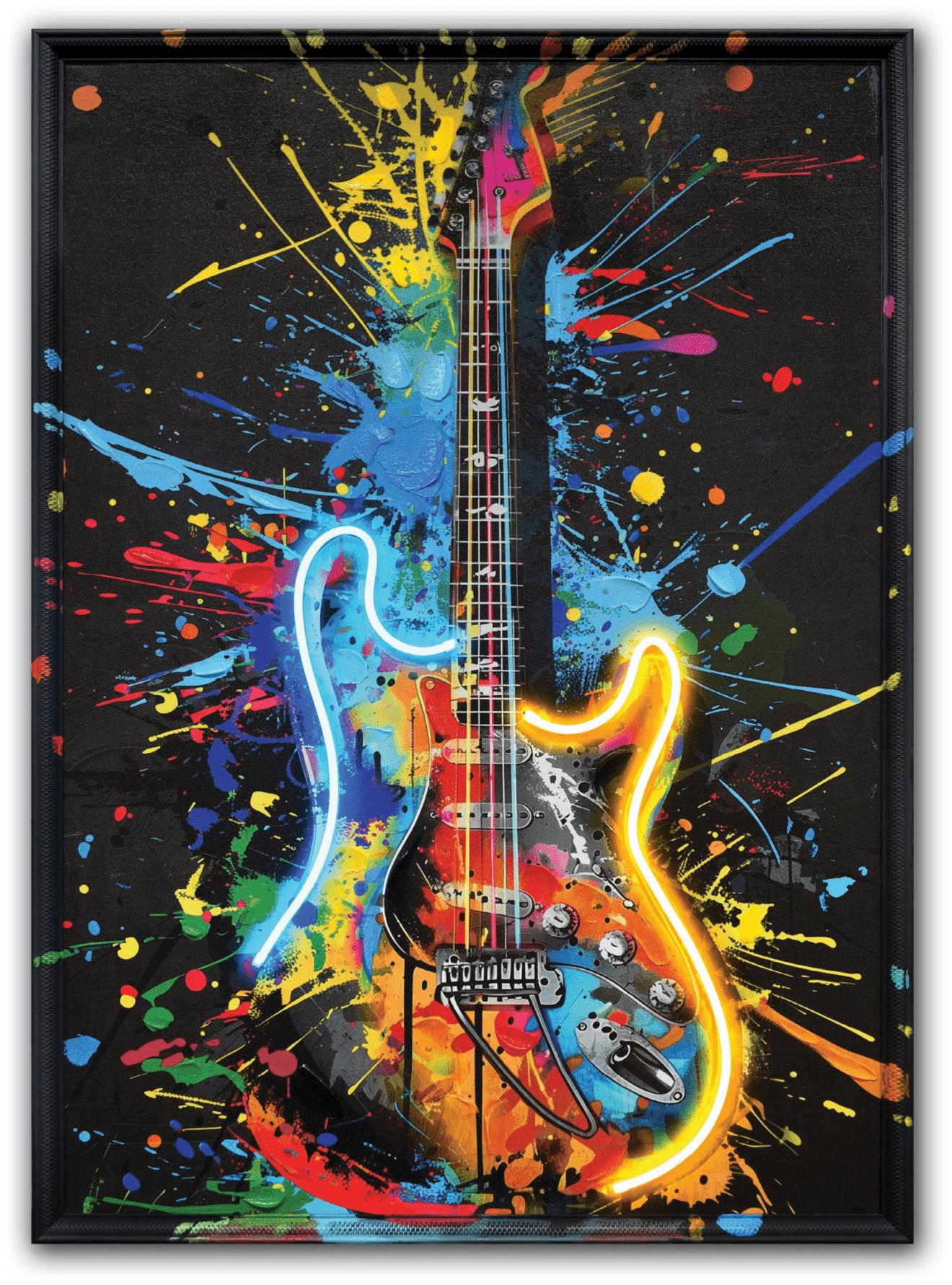 Neon Guitar Splash Hand-painted LED in Frame