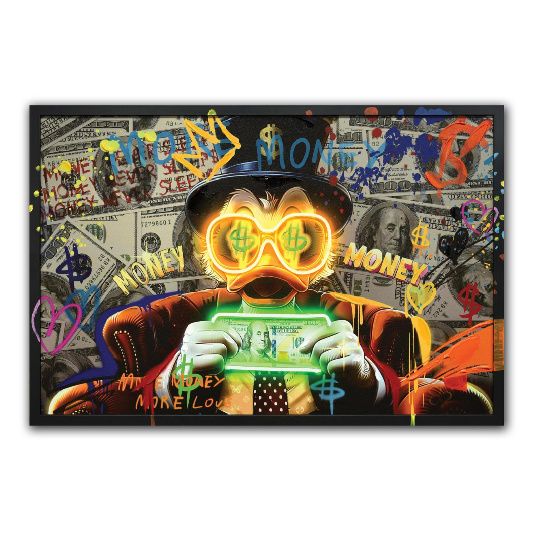 Neon Money Duck Hand-painted LED in Frame