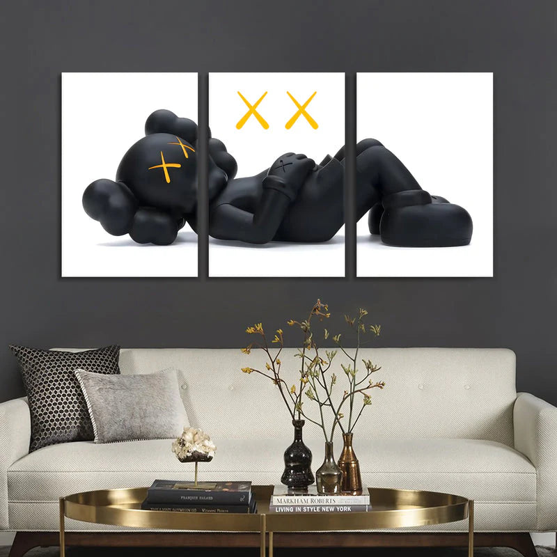 3 pcs kaws tempered glass wall art