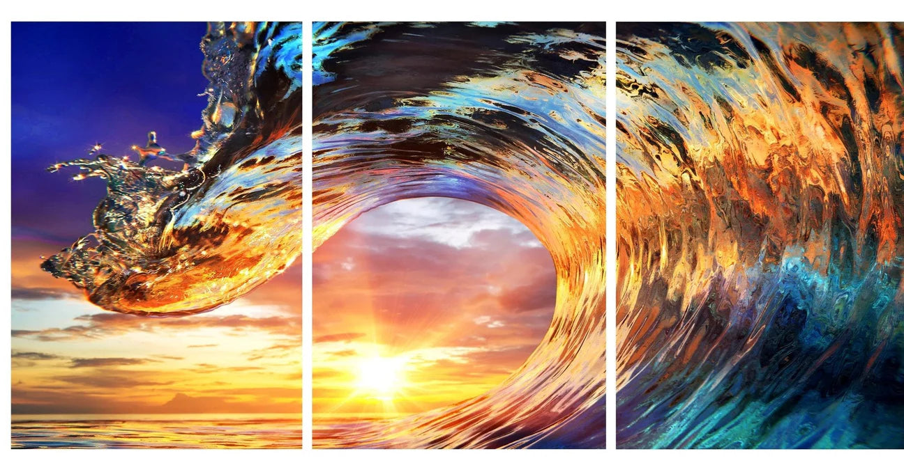 Wave 3 pcs tempered glass wall art 72” x 36”