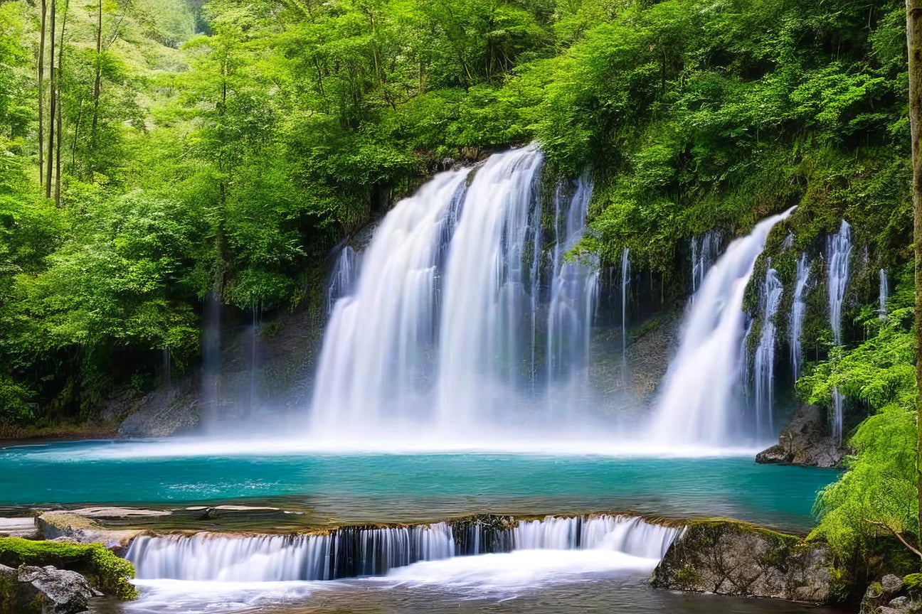 Tropical Waterfall Glass Wall Art 48"x32"
