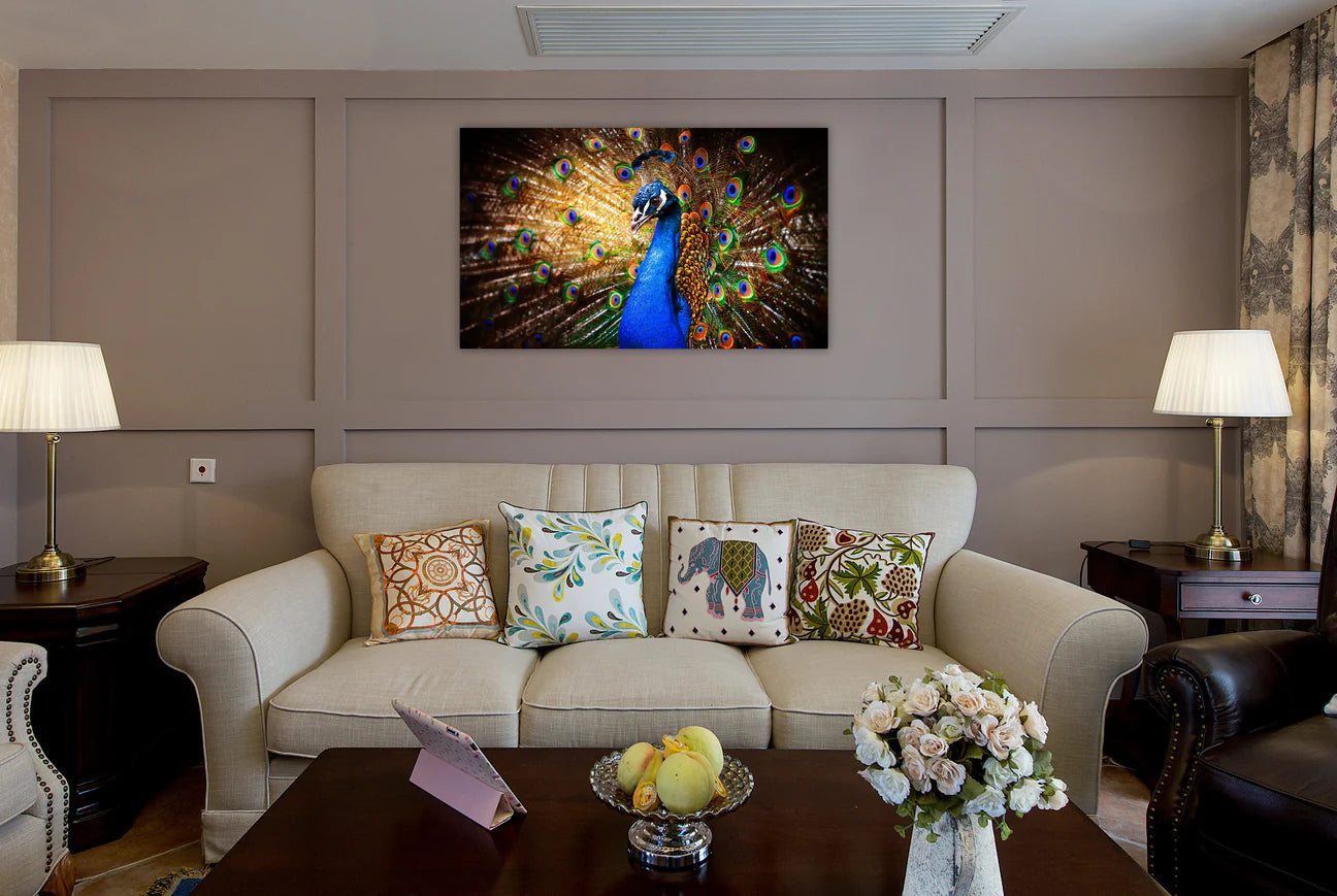 Peacock Glass Wall Art w/ Crystals 60"x36"