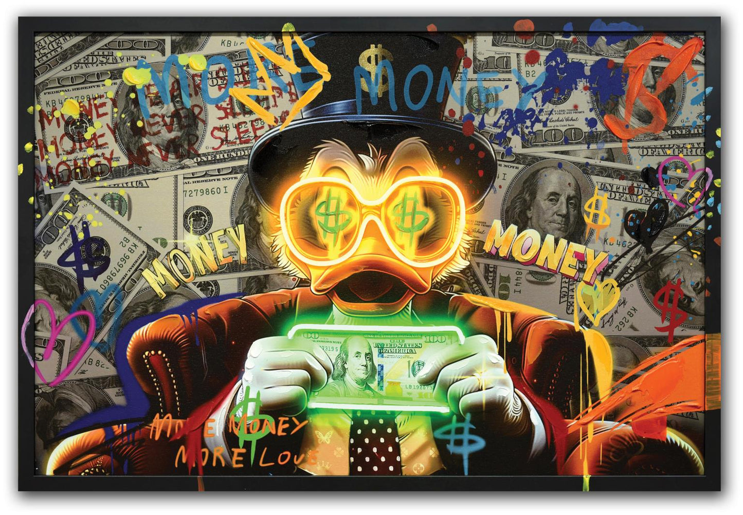 Neon Money Duck Hand-painted LED in Frame