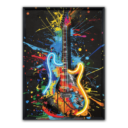 Neon Guitar Splash Hand-painted LED in Frame