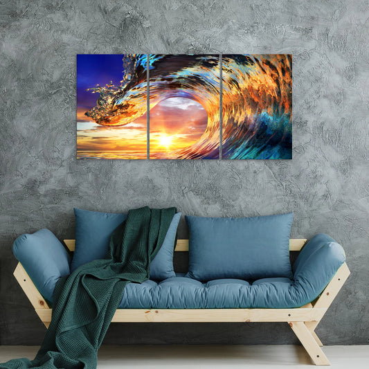 Wave 3 pcs tempered glass wall art 72” x 36”