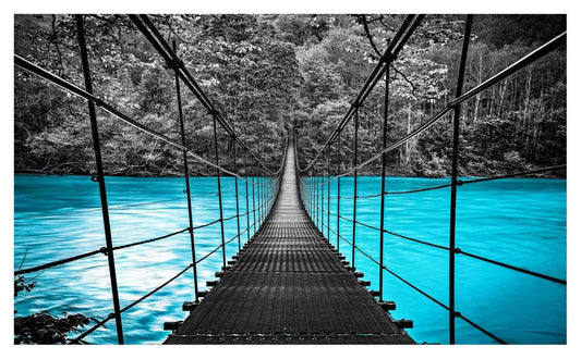 Blue Water Bridge Glass Wall Art 60"x36"